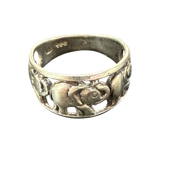 Vintage sterling silver 925 Elephant band ring size 6.5 good luck safari animal - Picture 3 of 10